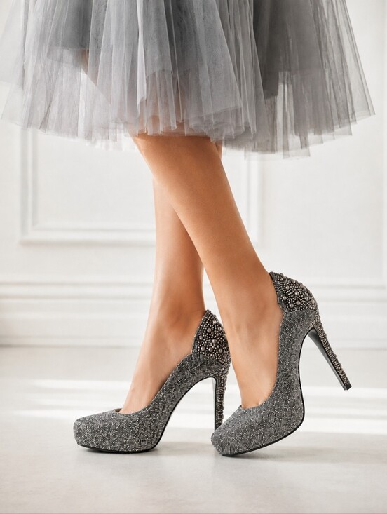 Jessica Simpson Shoes - Jessica Simpson | CharcoalEmbellished Glitter Platform Heels | Size 6